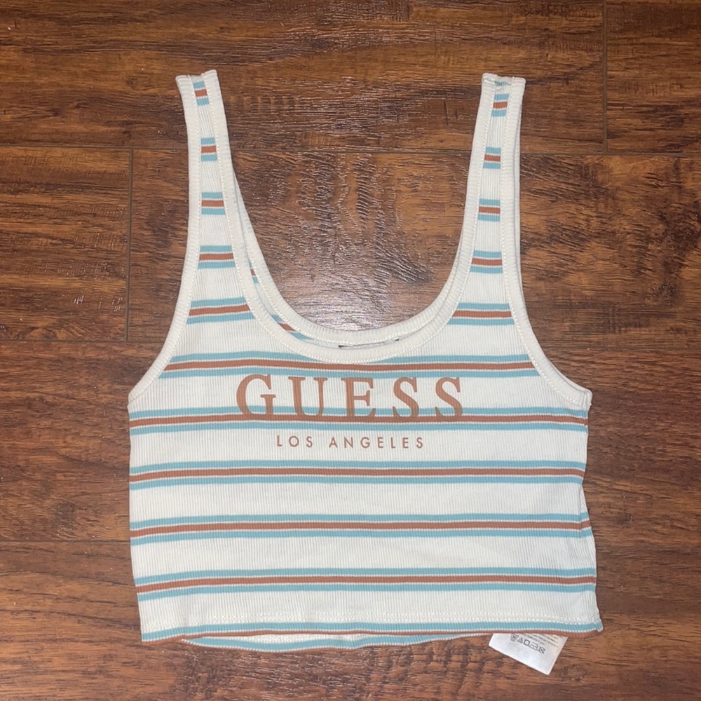 New Without Tags Guess White Striped Crop Top - Picture 1 of 10